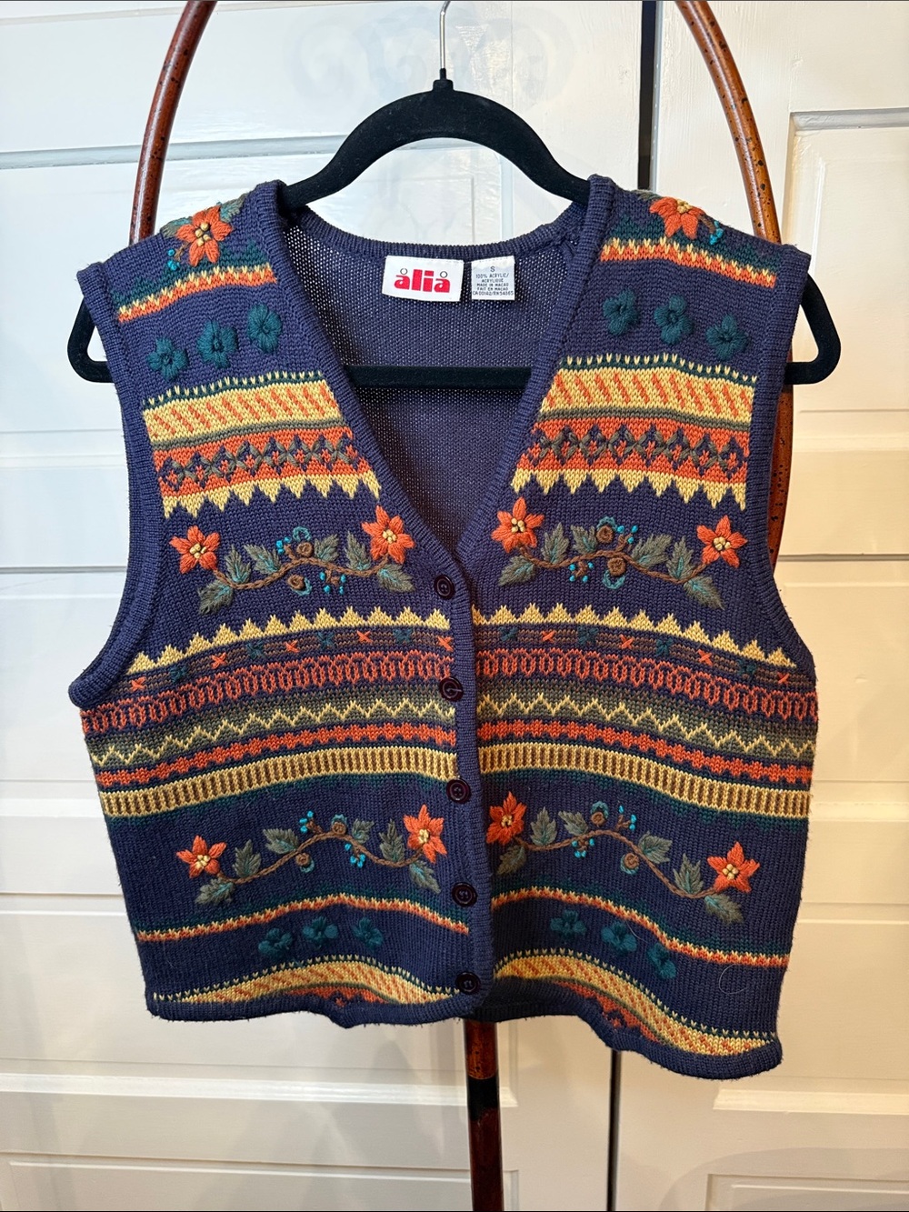 Embroidered Knit Vest Floral Grandma Core Cottagecore 90s Inspired Small